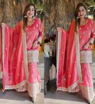 DESIGNER CHINON THREAD SEQUENCE WORK TOP PALAZZO WITH DUPATTA PINK