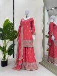 DESIGNER CHINON THREAD SEQUENCE WORK TOP PALAZZO WITH DUPATTA FESTIVE WEAR WHOLESALE PRICE ETHNIC GARMENT (3)