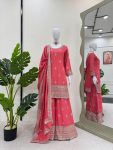 DESIGNER CHINON THREAD SEQUENCE WORK TOP PALAZZO WITH DUPATTA FESTIVE WEAR WHOLESALE PRICE ETHNIC GARMENT (3)