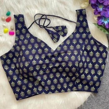 DESIGNER COTTON AJRAKH HAND BLOCK READY TO WEAR STITCHED BLOUSE BLUE