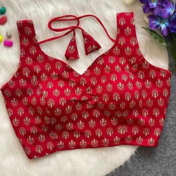 DESIGNER COTTON AJRAKH HAND BLOCK READY TO WEAR STITCHED BLOUSE RED
