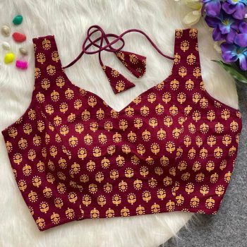 DESIGNER COTTON AJRAKH HAND BLOCK READY TO WEAR STITCHED BLOUSE MAROON