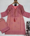 DESIGNER COTTON EMBROIDERY WITH MIRROR HANDWORK AND FANCY LATKAN WORK TOP PALAZZO SET FESTIVE WEAR WHOLESALE PRICE ETHNIC GARMENT (3)