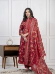 DESIGNER COTTON PRINTED SEQUENCE WORK TOP BOTTOM WITH DUPATTA RED