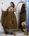 DESIGNER COTTON SILK EMBROIDERED WITH CHICKEN LACE WORK TOP BOTTOM WITH DUPATTA FESTIVE WEAR WHOLESALE PRICE ETHNIC GARMENT (10)