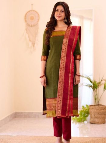 DESIGNER COTTON ZARI WEAVING WORK TOP BOTTOM WITH DUPATTA MEHNDI