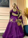 DESIGNER CREEP SILK BEADS HAND WORK WITH SEQUENCE MULTI NEEDLE EMBROIDERY AND ZARI WORK TOP LEHENGA WITH DUPATTA PURPLE