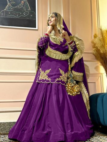 DESIGNER CREEP SILK BEADS HAND WORK WITH SEQUENCE MULTI NEEDLE EMBROIDERY AND ZARI WORK TOP LEHENGA WITH DUPATTA PURPLE