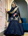 DESIGNER CREEP SILK BEADS HAND WORK WITH SEQUENCE MULTI NEEDLE EMBROIDERY AND ZARI WORK TOP LEHENGA WITH DUPATTA WEDDING WEAR WHOLESALE PRICE ETHNIC GARMENT(29)