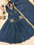 DESIGNER CREEP SILK BEADS HAND WORK WITH SEQUENCE MULTI NEEDLE EMBROIDERY AND ZARI WORK TOP LEHENGA WITH DUPATTA WEDDING WEAR WHOLESALE PRICE ETHNIC GARMENT(29)