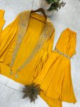 DESIGNER CREPE SILK CODING EMBROIDERY SEQUENCE WORK TOP SHARARA WITH SHRUG PARTY WEAR WHOLESALE PRICE ETHNIC GARMENT (3)