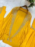 DESIGNER CREPE SILK CODING EMBROIDERY SEQUENCE WORK TOP SHARARA WITH SHRUG PARTY WEAR WHOLESALE PRICE ETHNIC GARMENT (3)