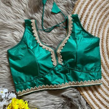 DESIGNER DOLA SILK LACE WORK READY TO WEAR STITCHED BLOUSE RAMA