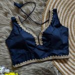 DESIGNER DOLA SILK LACE WORK READY TO WEAR STITCHED BLOUSE NAVY BLUE