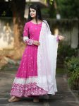 DESIGNER FAUX BLLOMING SEQUENCE  MULTI THREAD EMBROIDERED WORK ANARKALI GOWN BOTTOM WITH DUPATTA PINK