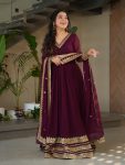 DESIGNER FAUX BLOOMING EMBROIDERY ZARI SEQUENCE WORK GOWN WITH DUPATTA FESTIVE WEAR WHOLESALE PRICE ETHNIC GARMENT (1)