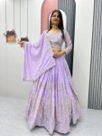 DESIGNER FAUX GEORGETTE EMBROIDERY SEQUENCE WORK LEHENGA CHOLI WITH DUPATTA  LAVENDER