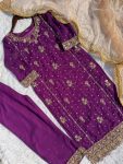 DESIGNER FAUX GEORGETTE EMBROIDERY SEQUENCE WORK TOP PALAZZO WITH DUPATTA FESTIVE WEAR WHOLESALE PRICE ETHNIC GARMENT (1)