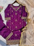 DESIGNER FAUX GEORGETTE EMBROIDERY SEQUENCE WORK TOP PALAZZO WITH DUPATTA FESTIVE WEAR WHOLESALE PRICE ETHNIC GARMENT (1)