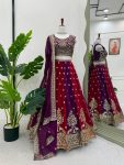 DESIGNER FAUX GEORGETTE THREAD WITH SEQUENCE WORK LEHENGA CHOLI WITH DUPATTA  MULTI