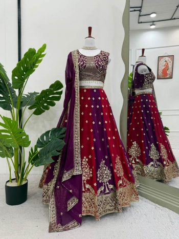 DESIGNER FAUX GEORGETTE THREAD WITH SEQUENCE WORK LEHENGA CHOLI WITH DUPATTA  MULTI