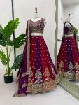 DESIGNER FAUX GEORGETTE THREAD WITH SEQUENCE WORK LEHENGA CHOLI WITH DUPATTA WEDDING WEAR WHOLESALE PRICE ETHNIC GARMENT (3)