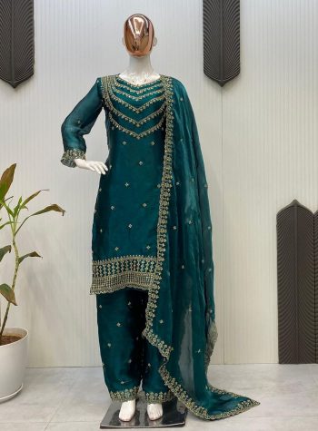 DESIGNER FENDI SILK EMBROIDERY SEQUENCE WORK TOP BOTTOM WITH DUPATTA RAMA