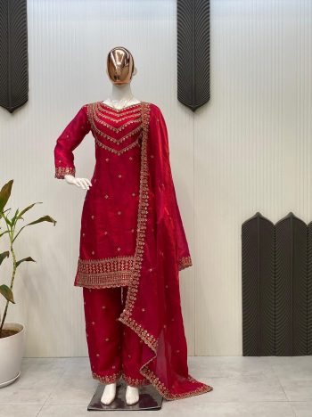DESIGNER FENDI SILK EMBROIDERY SEQUENCE WORK TOP BOTTOM WITH DUPATTA RANI