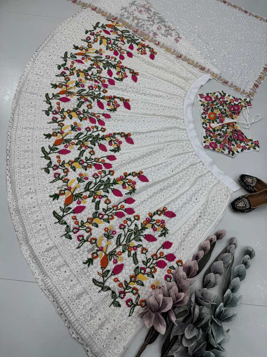 DESIGNER GEORGETTE CHAIN SEQUENCE WORK LEHENGA CHOLI WITH DUPATTA WEDDING WEAR WHOLESALE PRICE ETHNIC GARMENT (2)