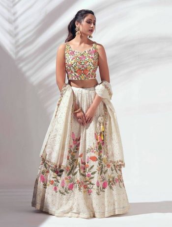 DESIGNER GEORGETTE CHAIN SEQUENCE WORK LEHENGA CHOLI WITH DUPATTA  WHITE