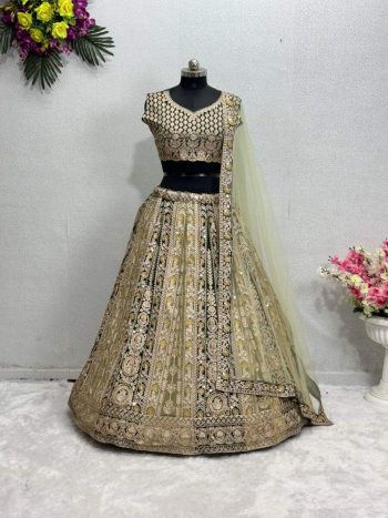 DESIGNER GEORGETTE CHAIN SEQUENCE WORK WITH REAL MIRROR HAND WORK LEHENGA CHOLI WITH DUPATTA PISTA