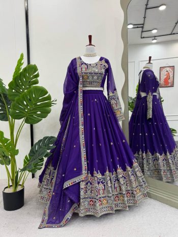 DESIGNER GEORGETTE CODING DORI WITH THREAD AND SEQUENCE WORK LEHENGA CHOLI WITH DUPATTA  PURPLE