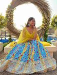 DESIGNER GEORGETTE DIGITAL PRINT WITH PAPER MIRROR WORK AND ZARI WORK LEHENGA CHOLI WITH DUPATTA MULTI