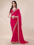 DESIGNER GEORGETTE EMBROIDERY AND CUT WORK LACE  BORDER WORK SAREE WITH UNSTITCHED BLOUSE RANI