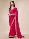 DESIGNER GEORGETTE EMBROIDERY AND CUT WORK LACE BORDER WORK SAREE WITH UNSTITCHED BLOUSE PARTY WEAR WHOLESALE PRICE ETHNIC GARMENT (1)