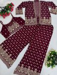 DESIGNER GEORGETTE EMBROIDERY SEQUENCE WORK BLOUSE PALAZZO WITH KOTI PARTY WEAR WHOLESALE PRICE ETHNIC GARMENT (7)