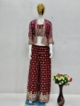 DESIGNER GEORGETTE EMBROIDERY SEQUENCE WORK BLOUSE PALAZZO WITH KOTI PARTY WEAR WHOLESALE PRICE ETHNIC GARMENT (7)