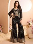 DESIGNER GEORGETTE EMBROIDERY SEQUENCE WORK BLOUSE PALAZZO WITH KOTI PARTY WEAR WHOLESALE PRICE ETHNIC GARMENT (5)
