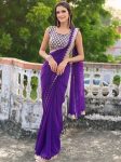 DESIGNER GEORGETTE EMBROIDERY SEQUENCE WORK SAREE WITH UNSTITCHED BLOUSE PURPLE