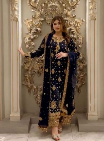 DESIGNER GEORGETTE EMBROIDERY SEQUENCE WORK TOP PALAZZO WITH DUPATTA BLUE