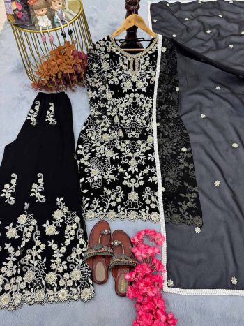 DESIGNER GEORGETTE EMBROIDERY SEQUENCE WORK TOP PALAZZO WITH DUPATTA BLACK