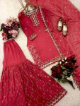 DESIGNER GEORGETTE EMBROIDERY SEQUENCE WORK TOP SHARARA WITH DUPATTA FESTIVE WEAR WHOLESALE PRICE ETHNIC GARMENT (2)