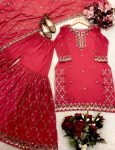 DESIGNER GEORGETTE EMBROIDERY SEQUENCE WORK TOP SHARARA WITH DUPATTA FESTIVE WEAR WHOLESALE PRICE ETHNIC GARMENT (2)