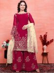 DESIGNER GEORGETTE EMBROIDERY SEQUENCE WORK TOP SHARARA WITH DUPATTA RED