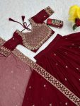 DESIGNER GEORGETTE EMBROIDERY THREAD AND SEQUENCE WORK LEHENGA CHOLI WITH DUPATTA WEDDING WEAR WHOLESALE PRICE ETHNIC GARMENT (3)