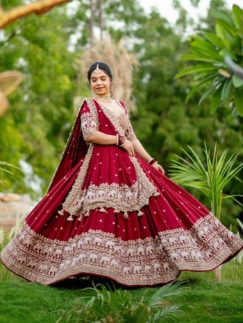 DESIGNER GEORGETTE EMBROIDERY THREAD AND SEQUENCE WORK LEHENGA CHOLI WITH DUPATTA MAROON
