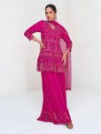 DESIGNER GEORGETTE EMBROIDERY WORK TOP PALAZZO WITH DUPATTA PINK