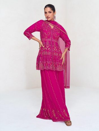 DESIGNER GEORGETTE EMBROIDERY WORK TOP PALAZZO WITH DUPATTA PINK