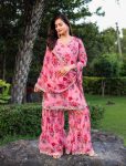 DESIGNER GEORGETTE FLORAL PRINTED EMBROIDERY WORK TOP SHARARA WITH DUPATTA PINK