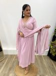 DESIGNER GEORGETTE HANDWORK ALIA CUT GOWN BOTTOM WITH DUPATTA BABY PINK (3)